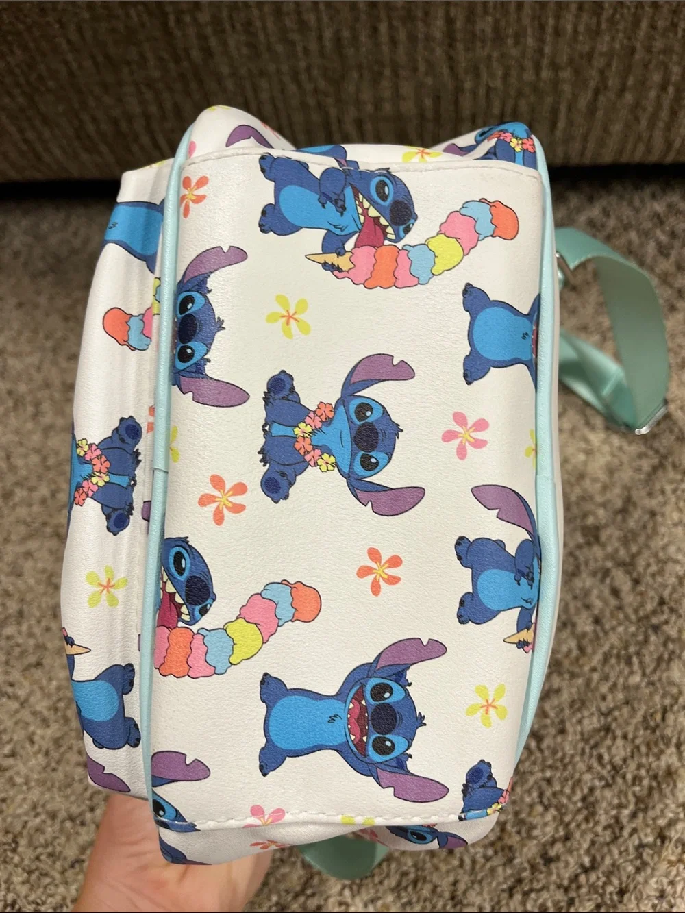 Disney Blue Stitch Print Mini Backpack with Mint Accents